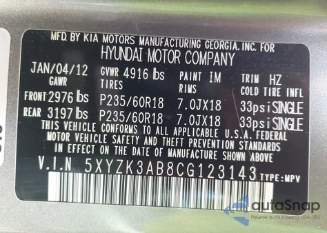 2012 Hyundai Santa Fe Limited from USA, damaged, VIN 5XYZK3AB8CG123143